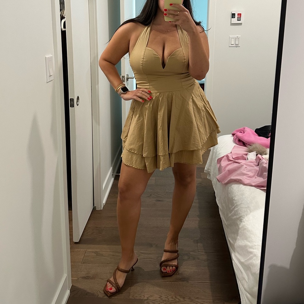Elegant Tan Halter Dress